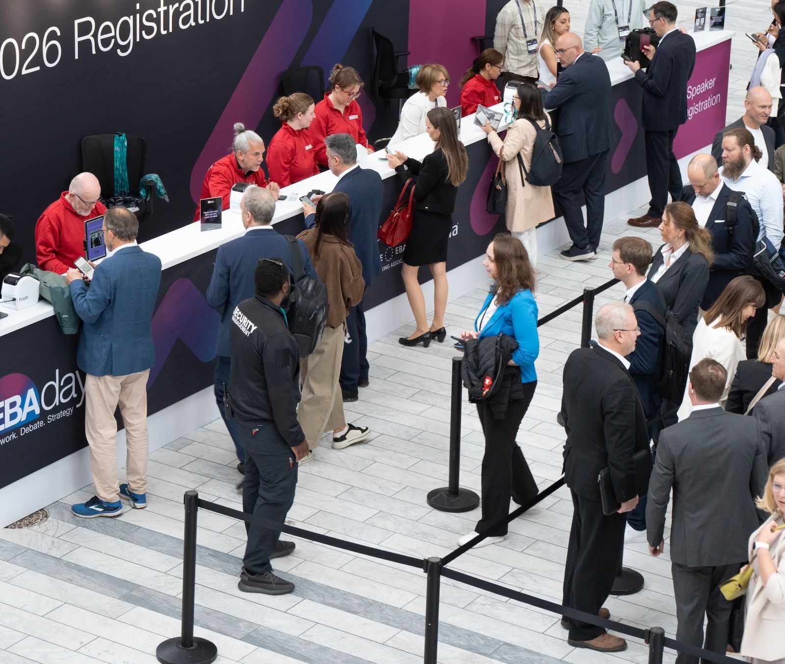Busy event registration queue at a large conference