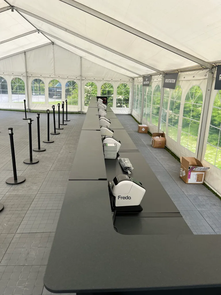 Clean and sleek Fredo check-in and registration setup